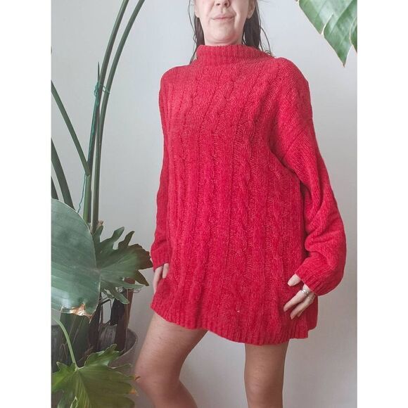 Red 90s Vintage Sweater Dress Mini Oversized Sexy Valentines Soft Vday - Picture 1 of 5